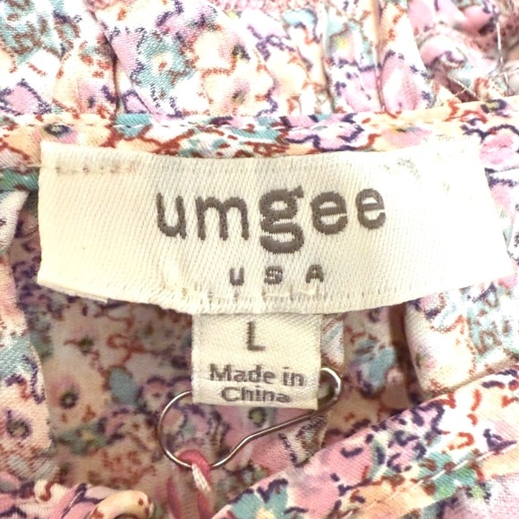 Umgee Womens Pink Floral Tiered High Low Sleeveless Ruffle Tie Neck Dress L NEW - Picture 5 of 6